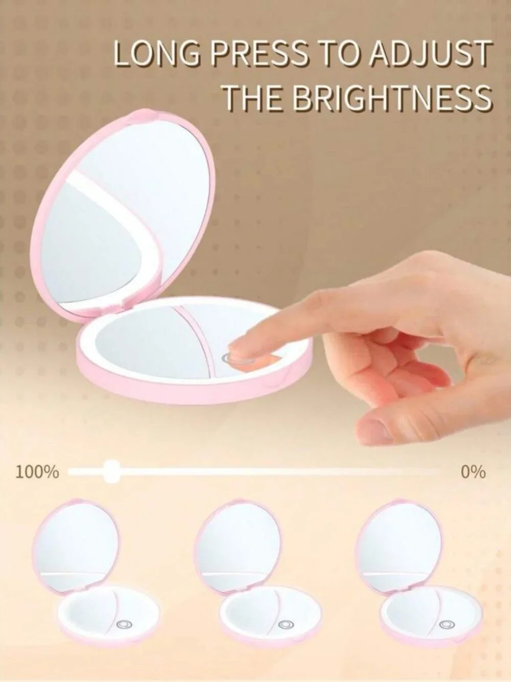 LED Compact Makeup Mirror 1X 2X Magnifying Rechargeable Lighted Pocket